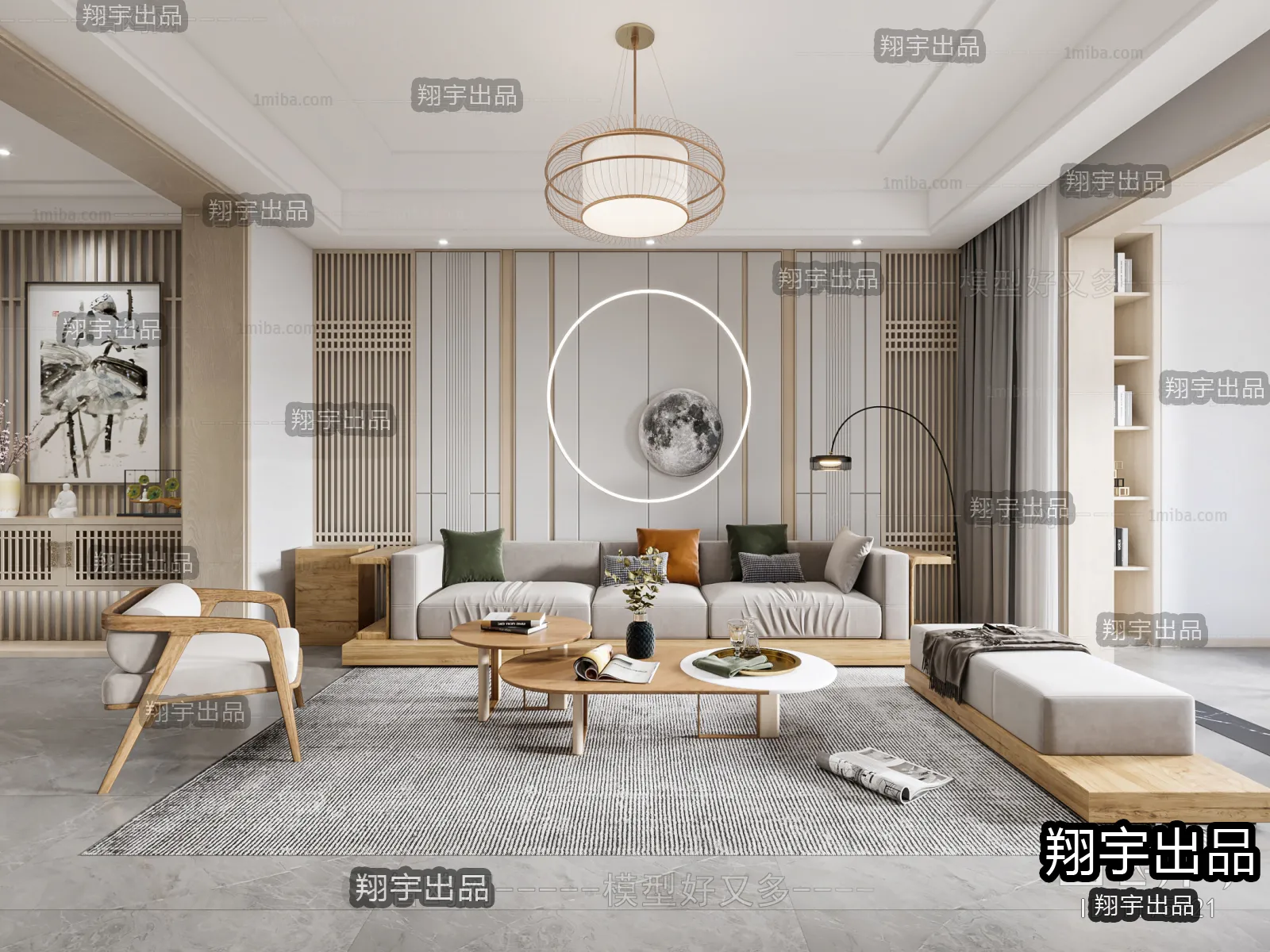 Living Room 3D Interior Scene - Japanese Style - 001