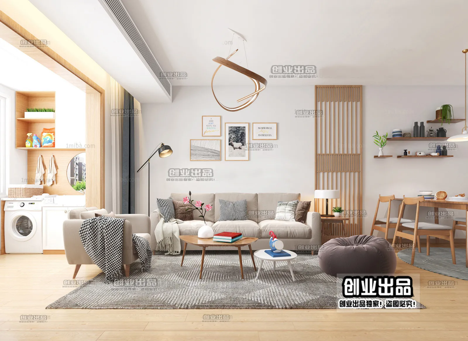 Living Room 3D Interior Scene - Japanese Style - 003