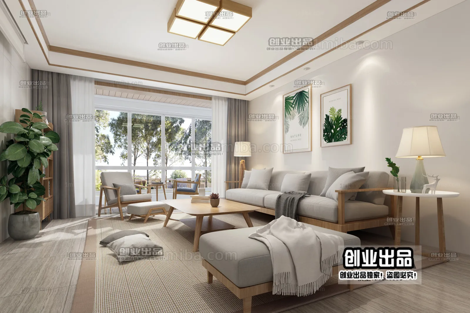 Living Room 3D Interior Scene - Japanese Style - 004