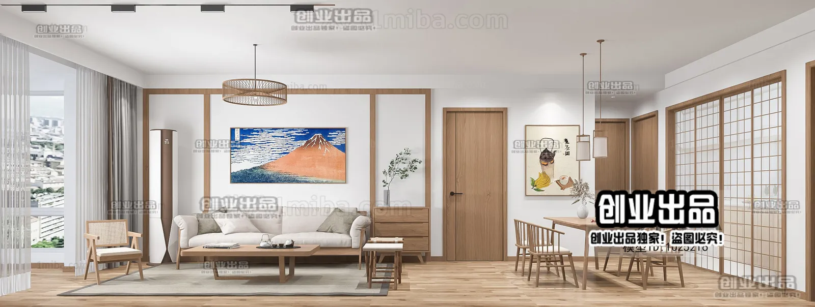 Living Room 3D Interior Scene - Japanese Style - 005