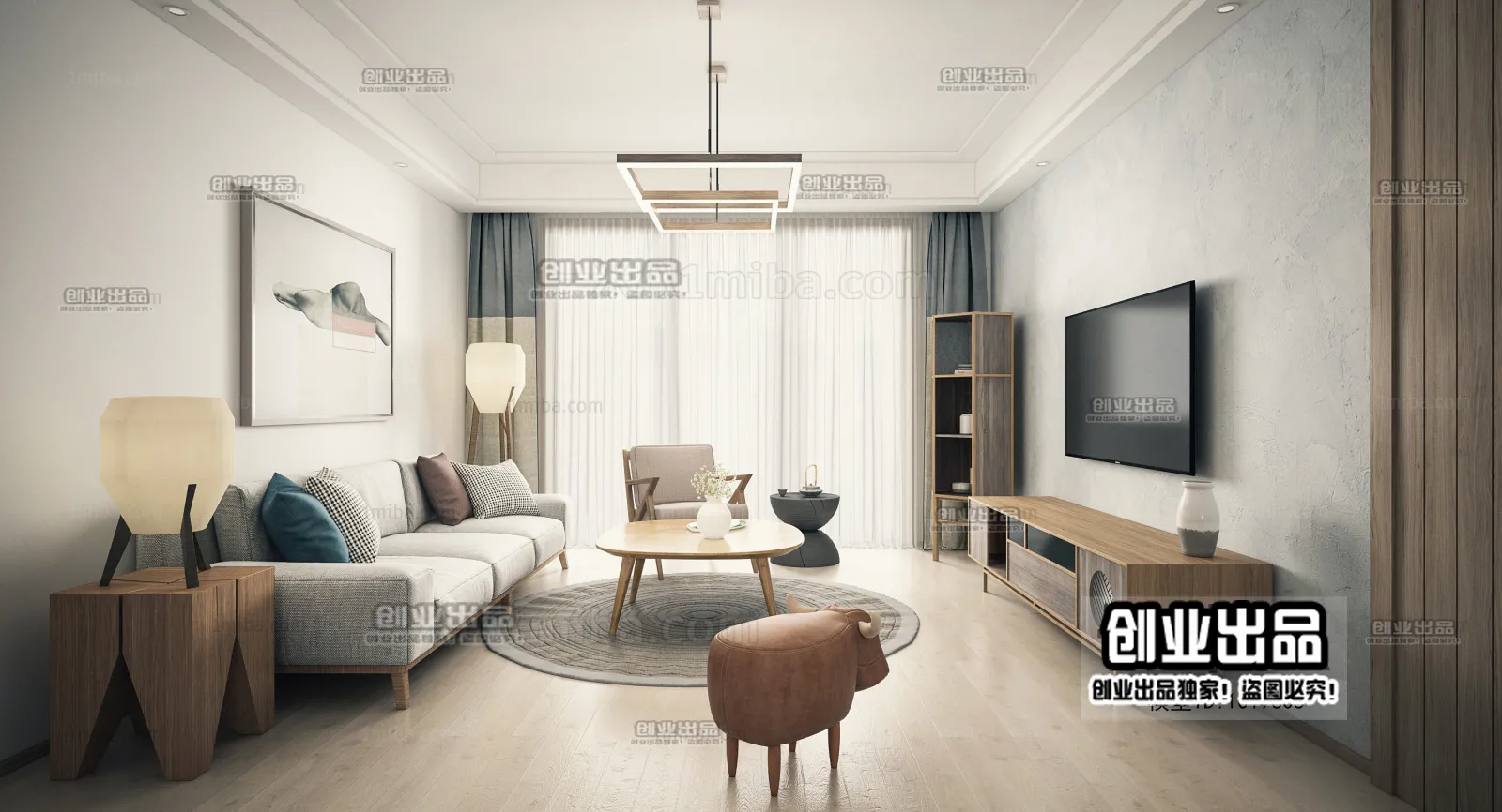 Living Room 3D Interior Scene - Japanese Style - 006