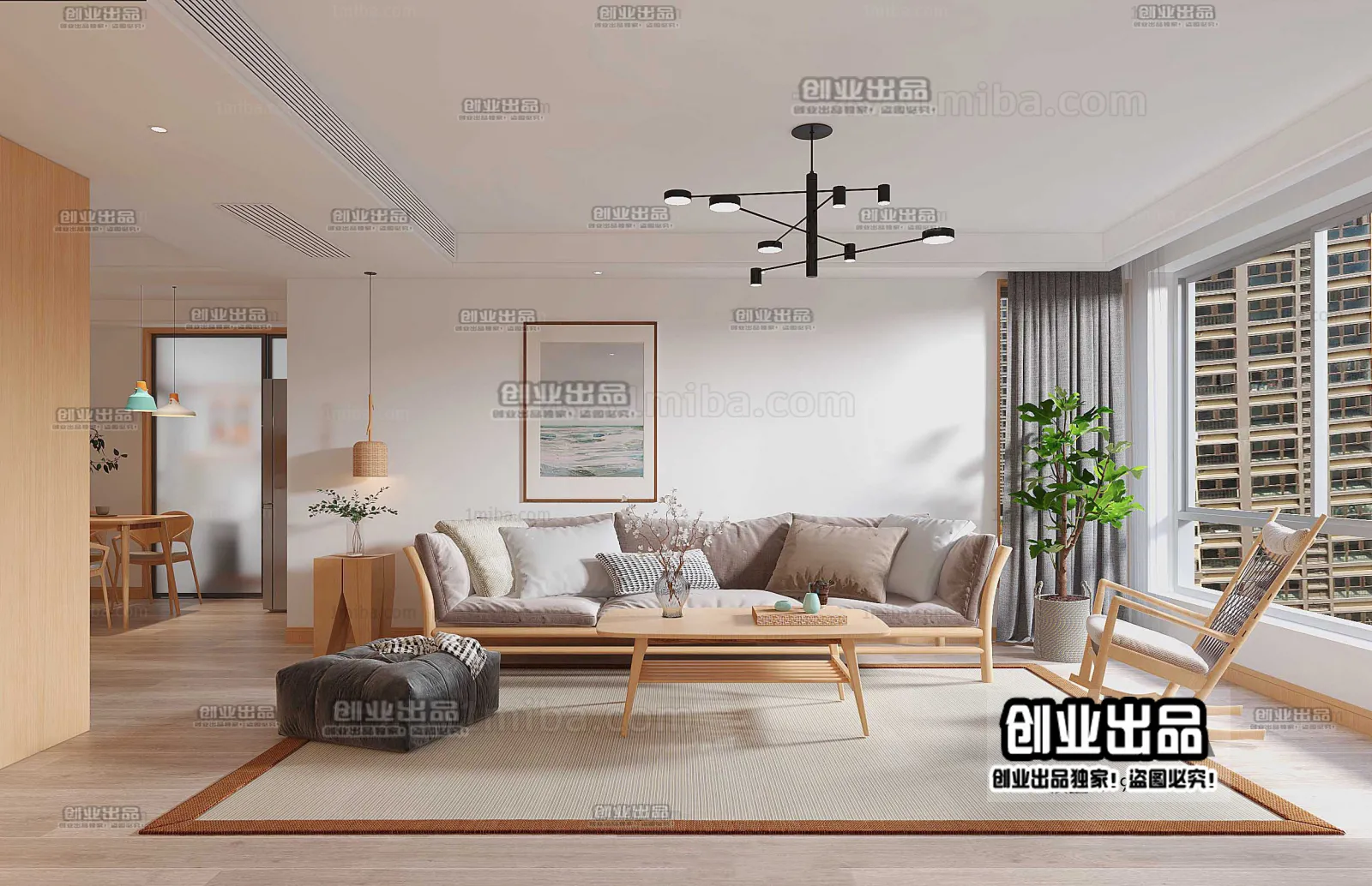 Living Room 3D Interior Scene - Japanese Style - 007