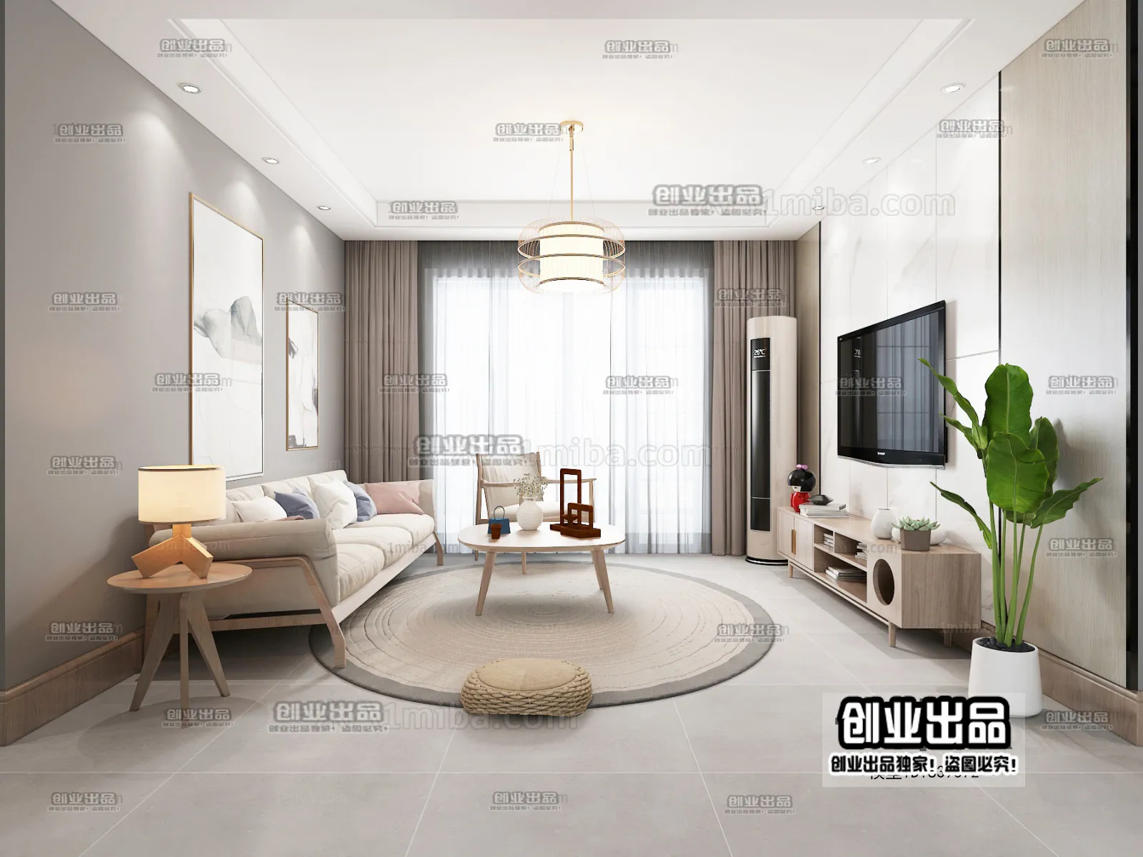 Living Room 3D Interior Scene - Japanese Style - 008
