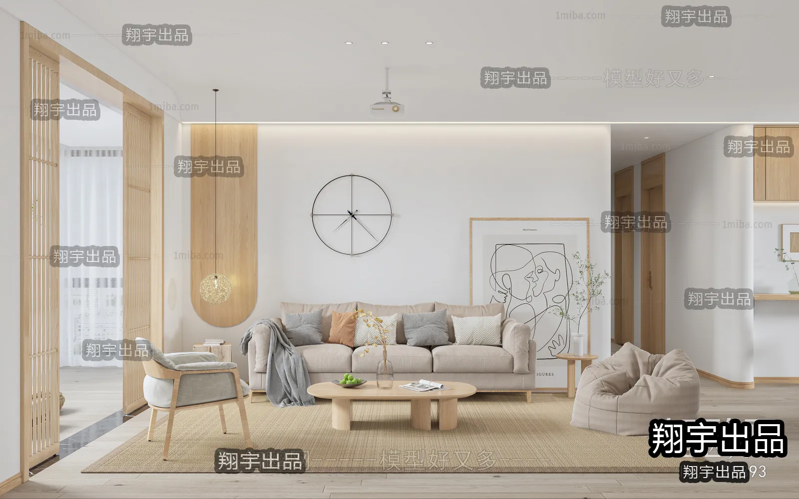 Living Room 3D Interior Scene - Japanese Style - 012
