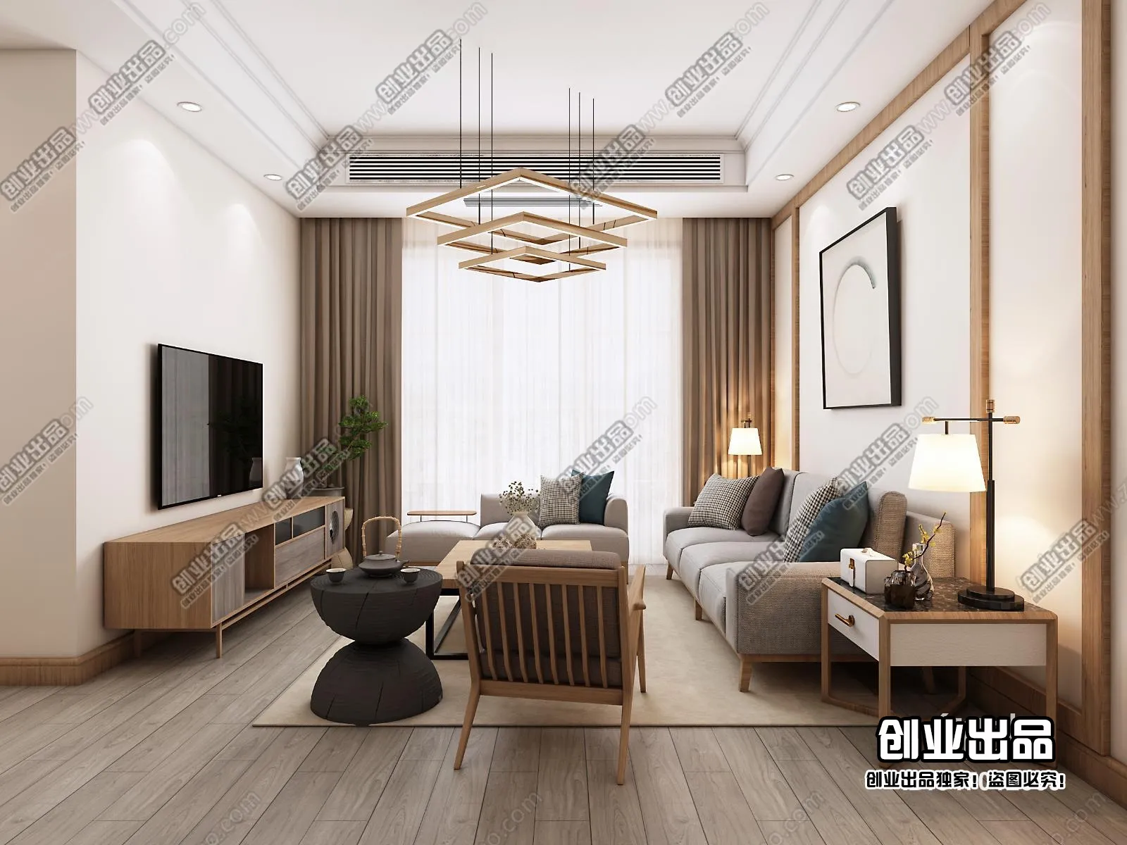 Living Room 3D Interior Scene - Japanese Style - 013