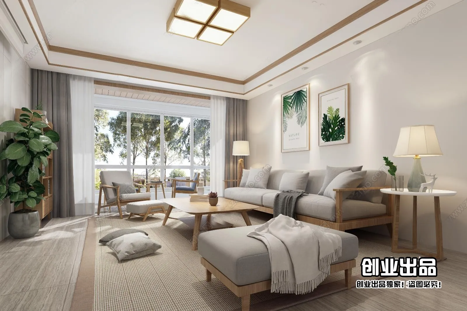 Living Room 3D Interior Scene - Japanese Style - 017
