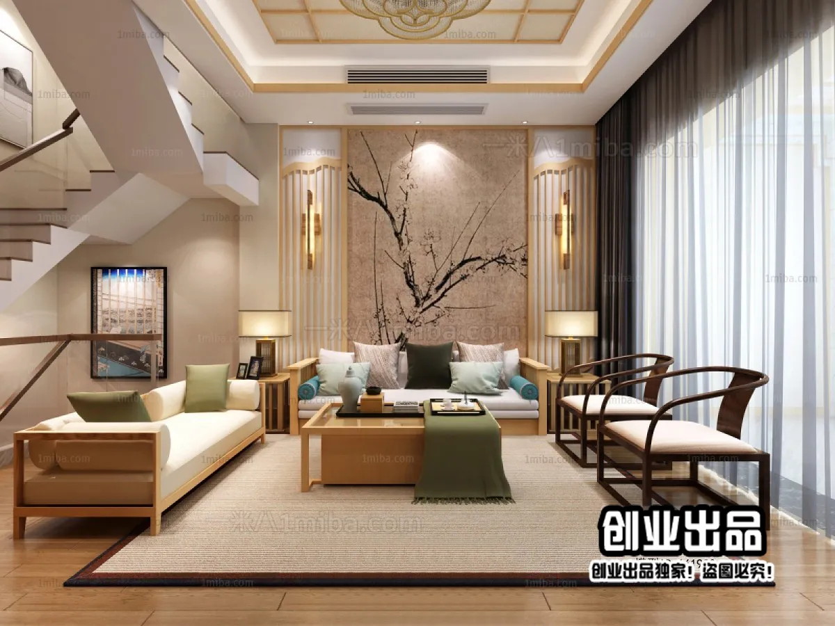 Living Room 3D Interior Scene - Japanese Style - 019