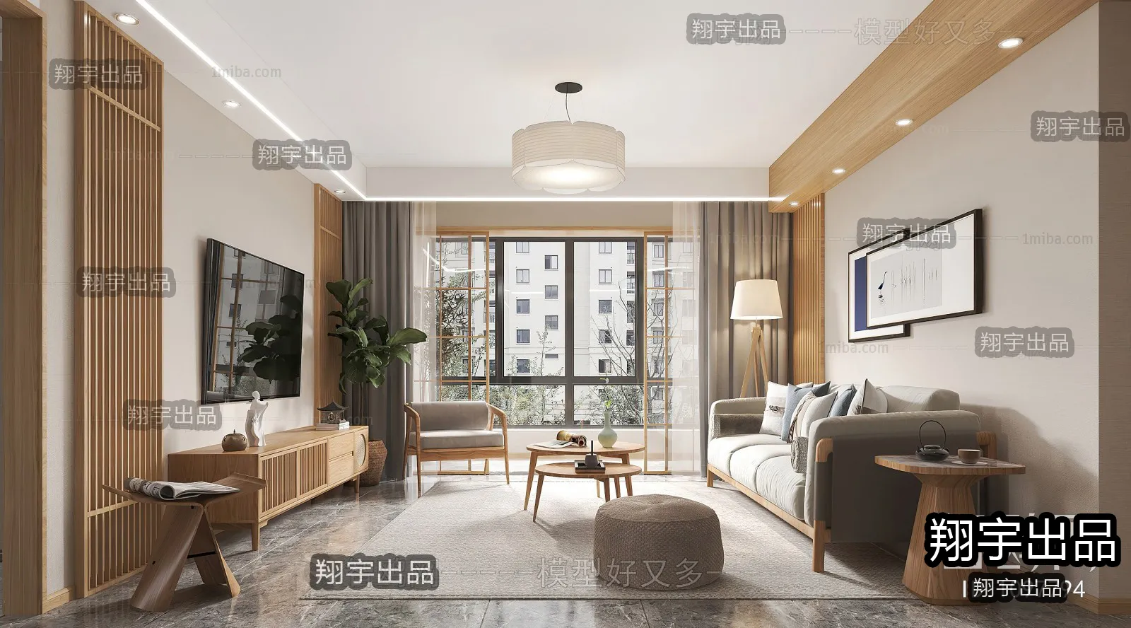 Living Room 3D Interior Scene - Japanese Style - 023