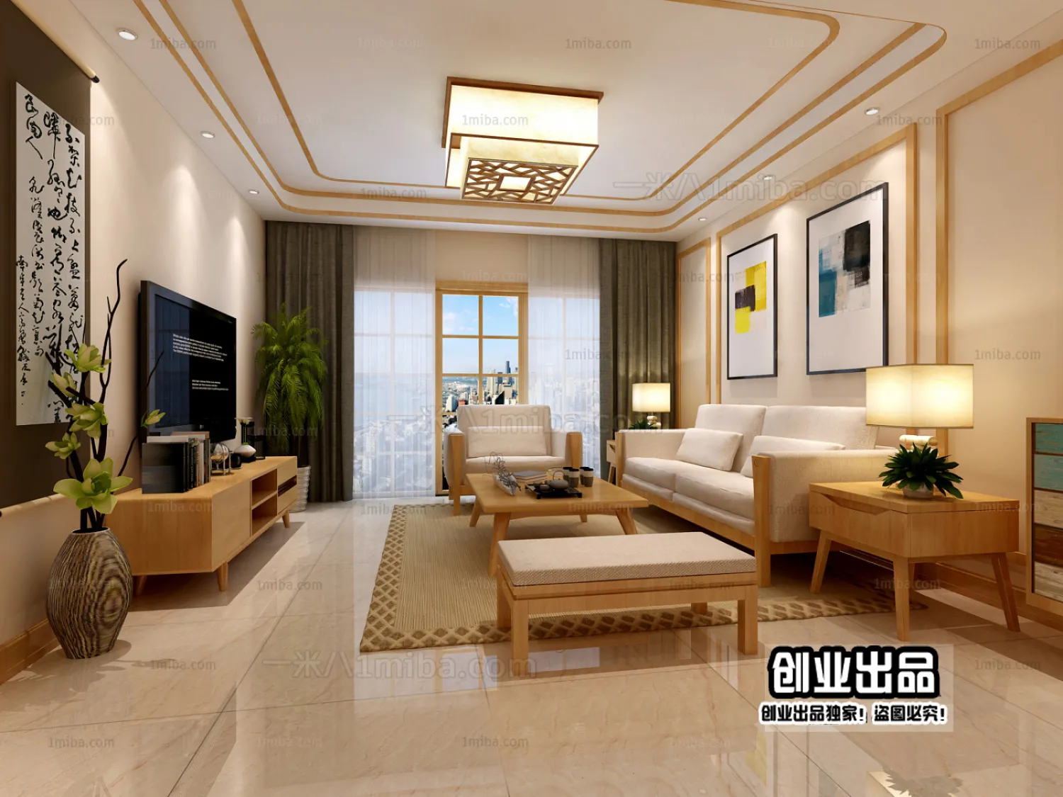 Living Room 3D Interior Scene - Japanese Style - 024