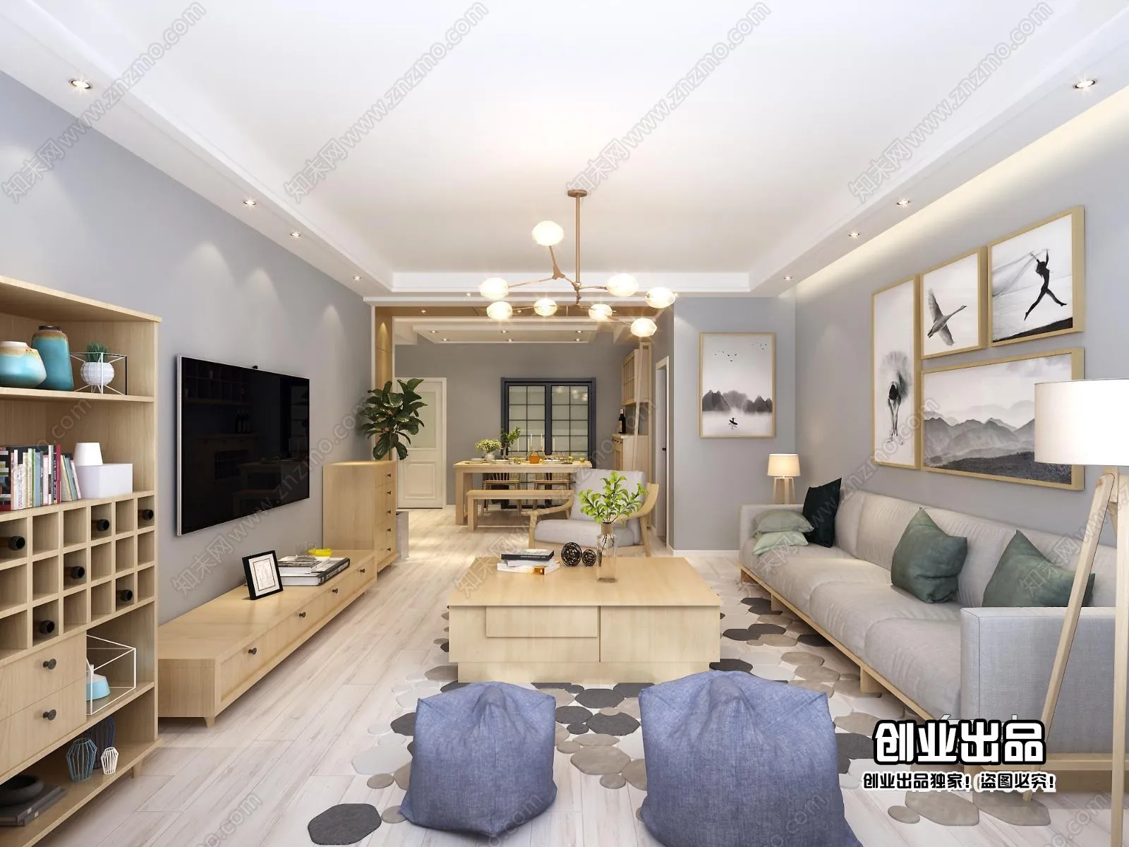 Living Room 3D Interior Scene - Japanese Style - 026