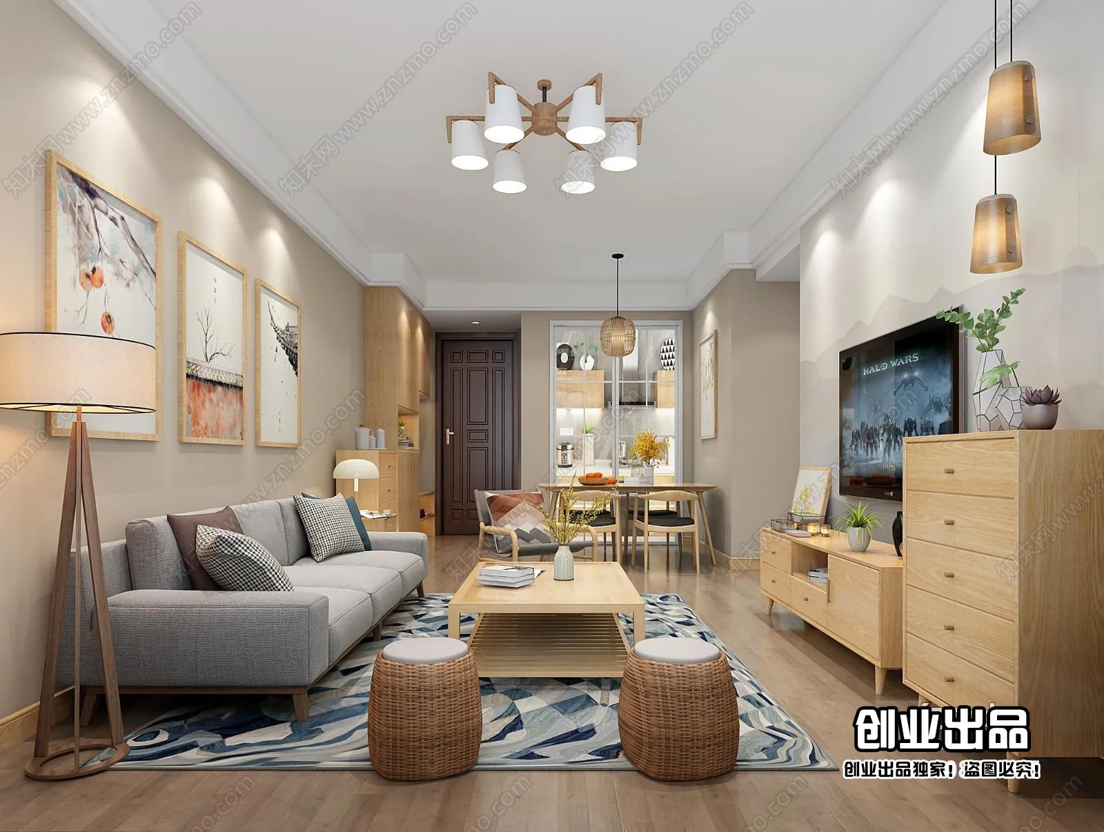 Living Room 3D Interior Scene - Japanese Style - 027