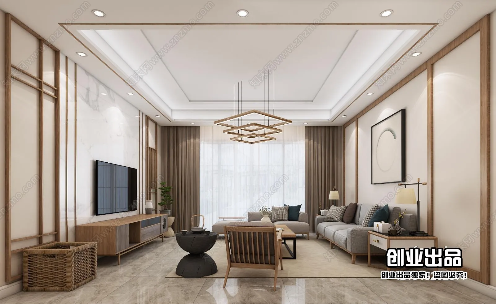 Living Room 3D Interior Scene - Japanese Style - 028