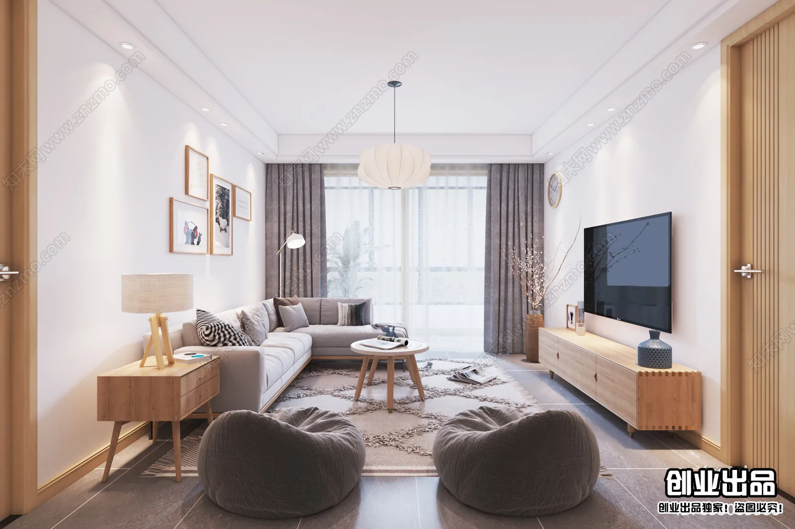 Living Room 3D Interior Scene - Japanese Style - 030