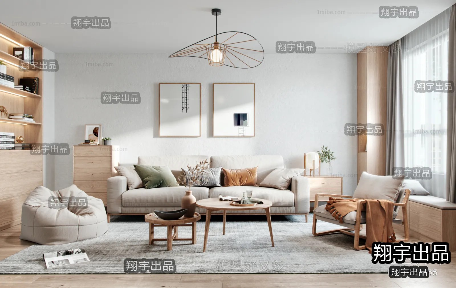 Living Room 3D Interior Scene - Japanese Style - 034