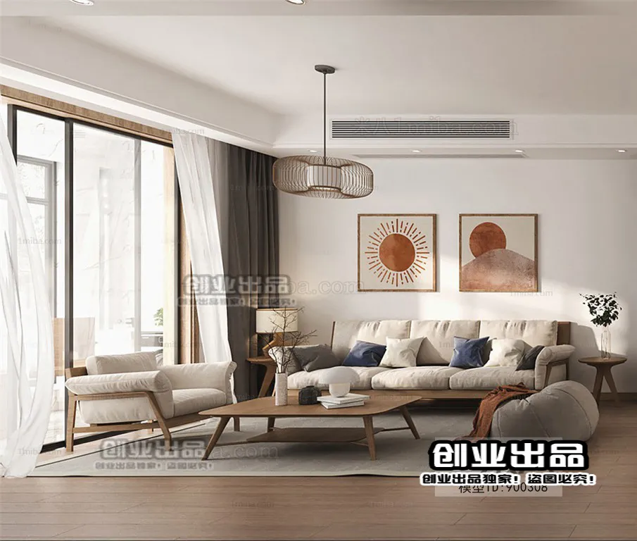 Living Room 3D Interior Scene - Japanese Style - 035