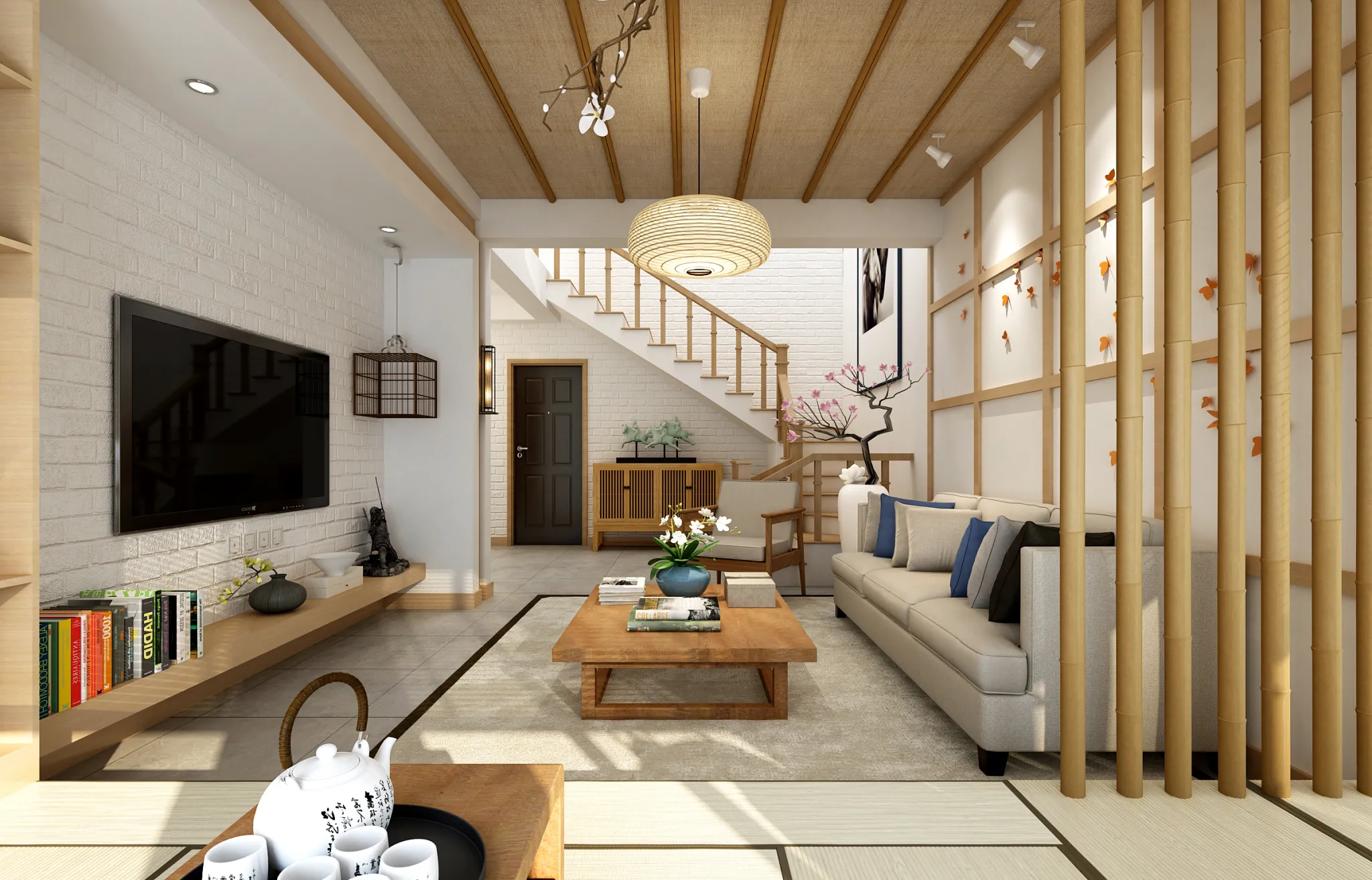Living Room 3D Interior Scene - Japanese Style - 039