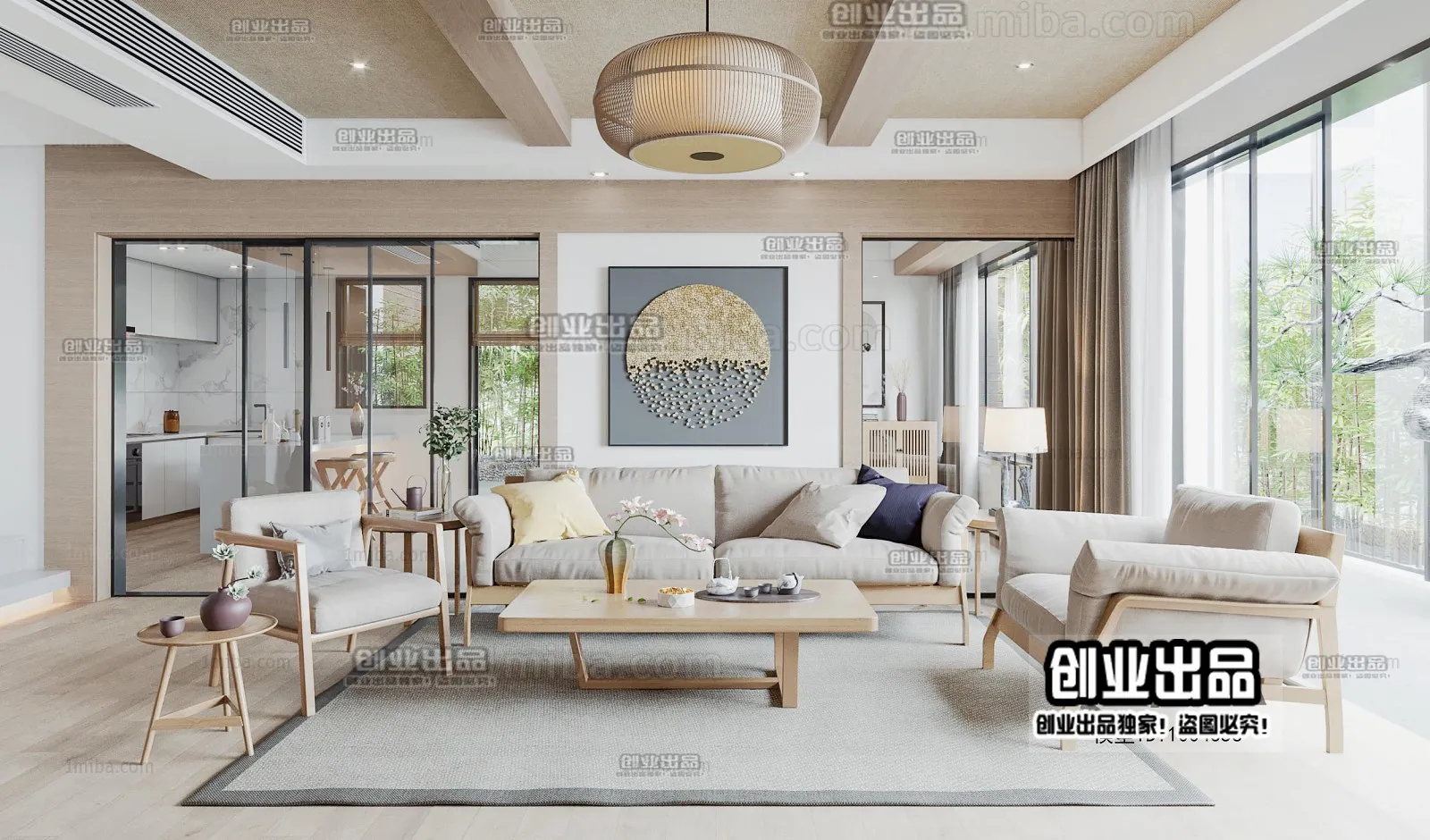 Living Room 3D Interior Scene - Japanese Style - 041