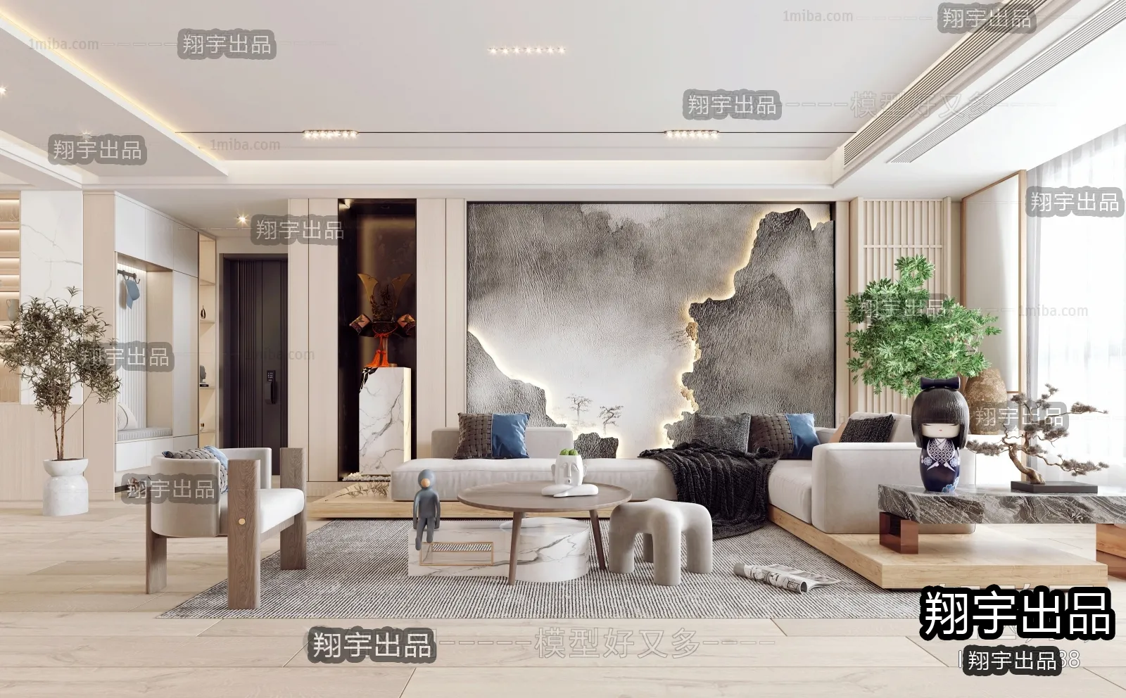 Living Room 3D Interior Scene - Japanese Style - 042