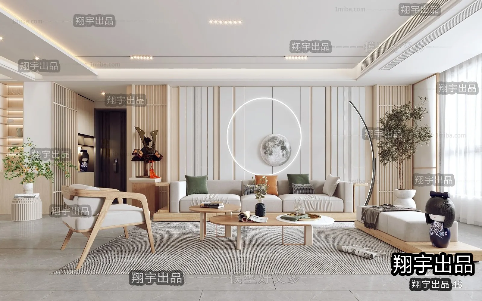 Living Room 3D Interior Scene - Japanese Style - 043