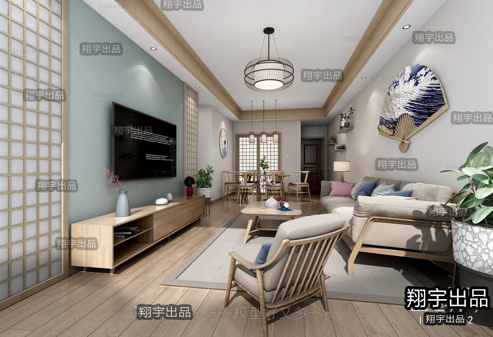 Living Room 3D Interior Scene - Japanese Style - 044