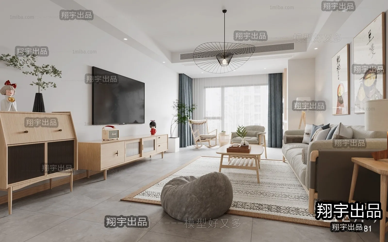 Living Room 3D Interior Scene - Japanese Style - 045