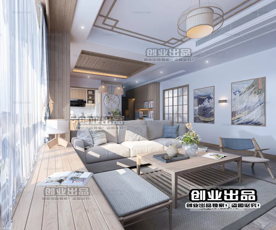 Living Room 3D Interior Scene - Japanese Style - 046