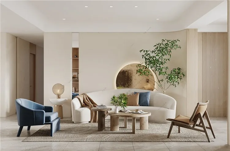 Living Room 3D Interior Scene Model - Wabi Sabi Style - 001