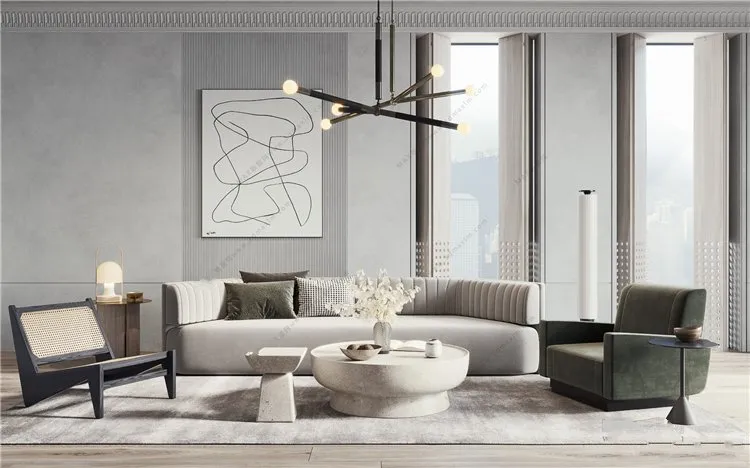 Living Room 3D Interior Scene Model - Wabi Sabi Style - 005