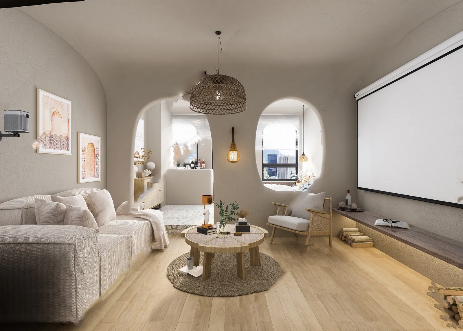 Living Room 3D Interior Scene Model - Wabi Sabi Style - 013