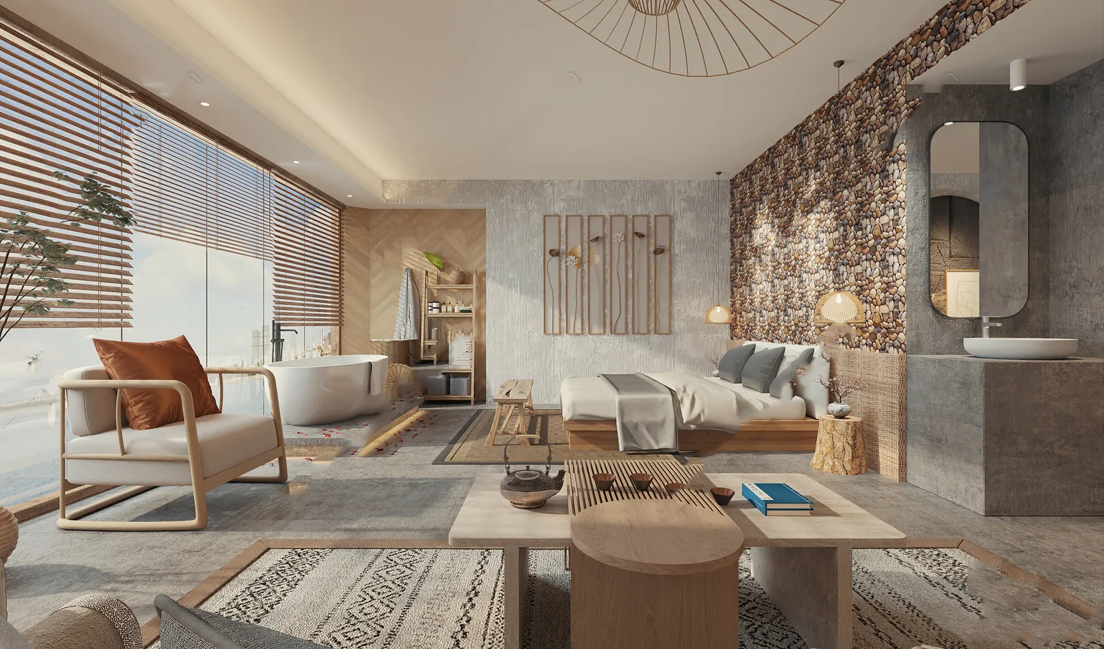 Living Room 3D Interior Scene Model - Wabi Sabi Style - 014