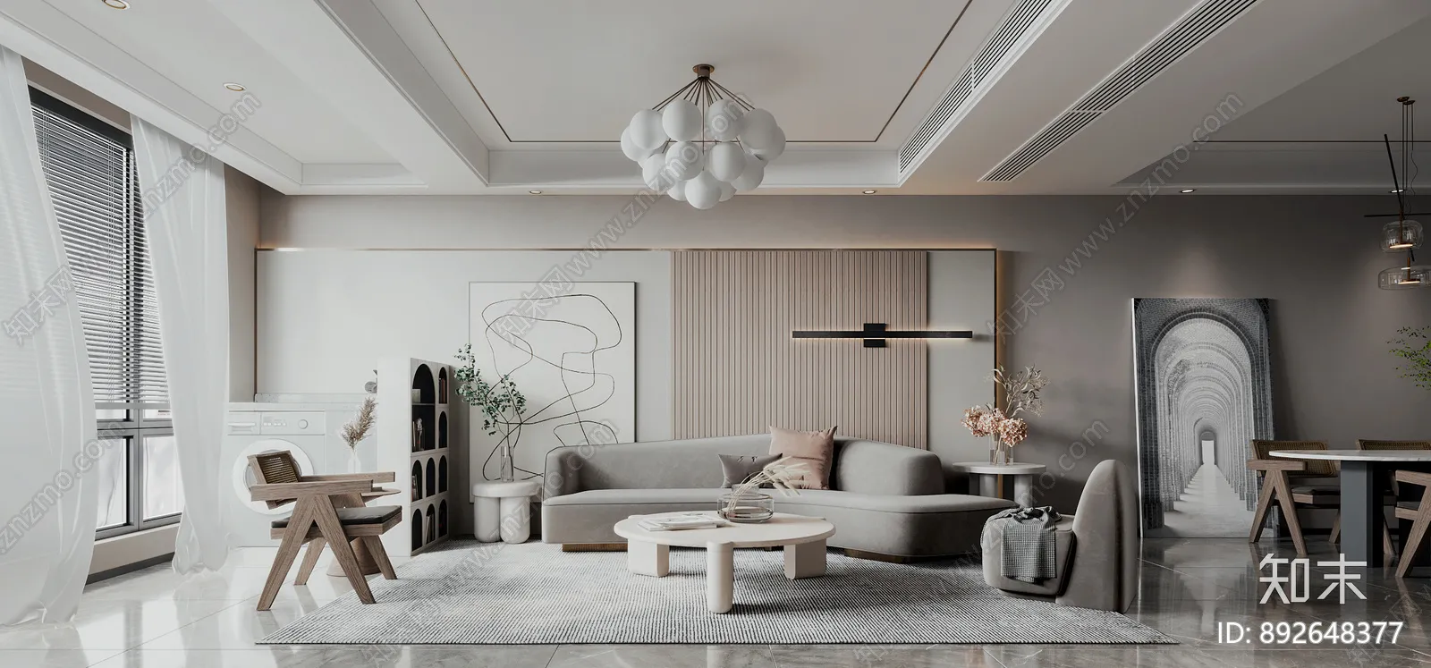 Living Room 3D Interior Scene Model - Wabi Sabi Style - 016