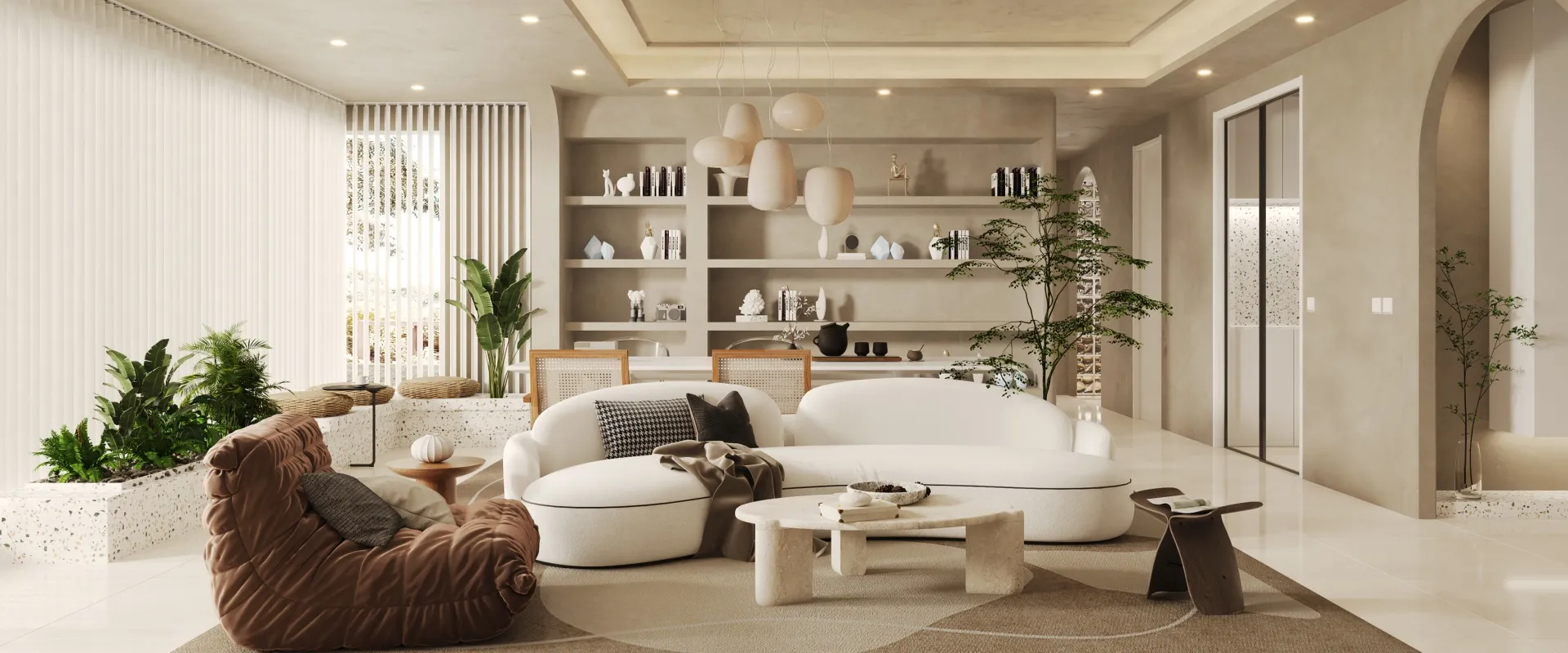 Living Room 3D Interior Scene Model - Wabi Sabi Style - 018