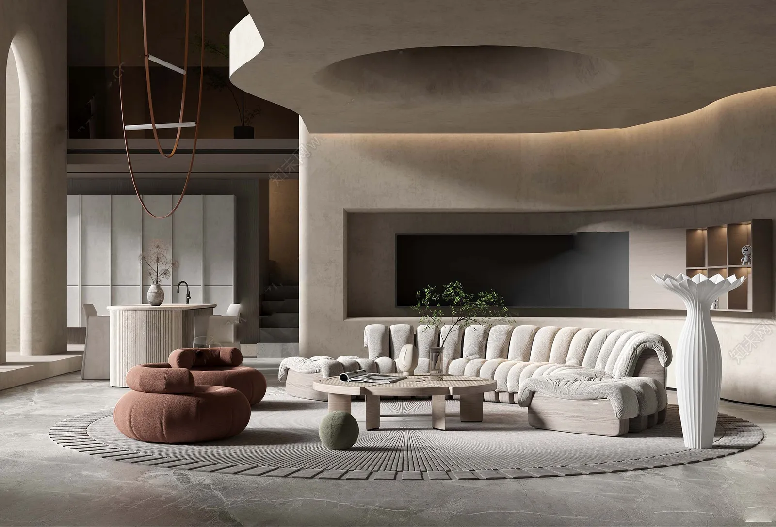 Living Room 3D Interior Scene Model - Wabi Sabi Style - 020