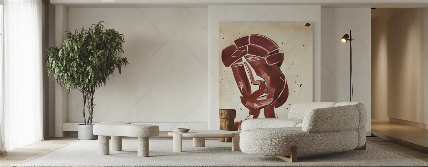 Living Room 3D Interior Scene Model - Wabi Sabi Style - 021