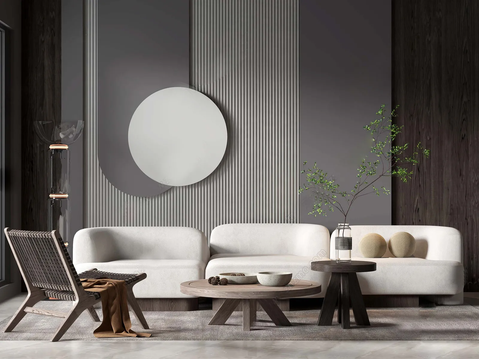 Living Room 3D Interior Scene Model - Wabi Sabi Style - 022