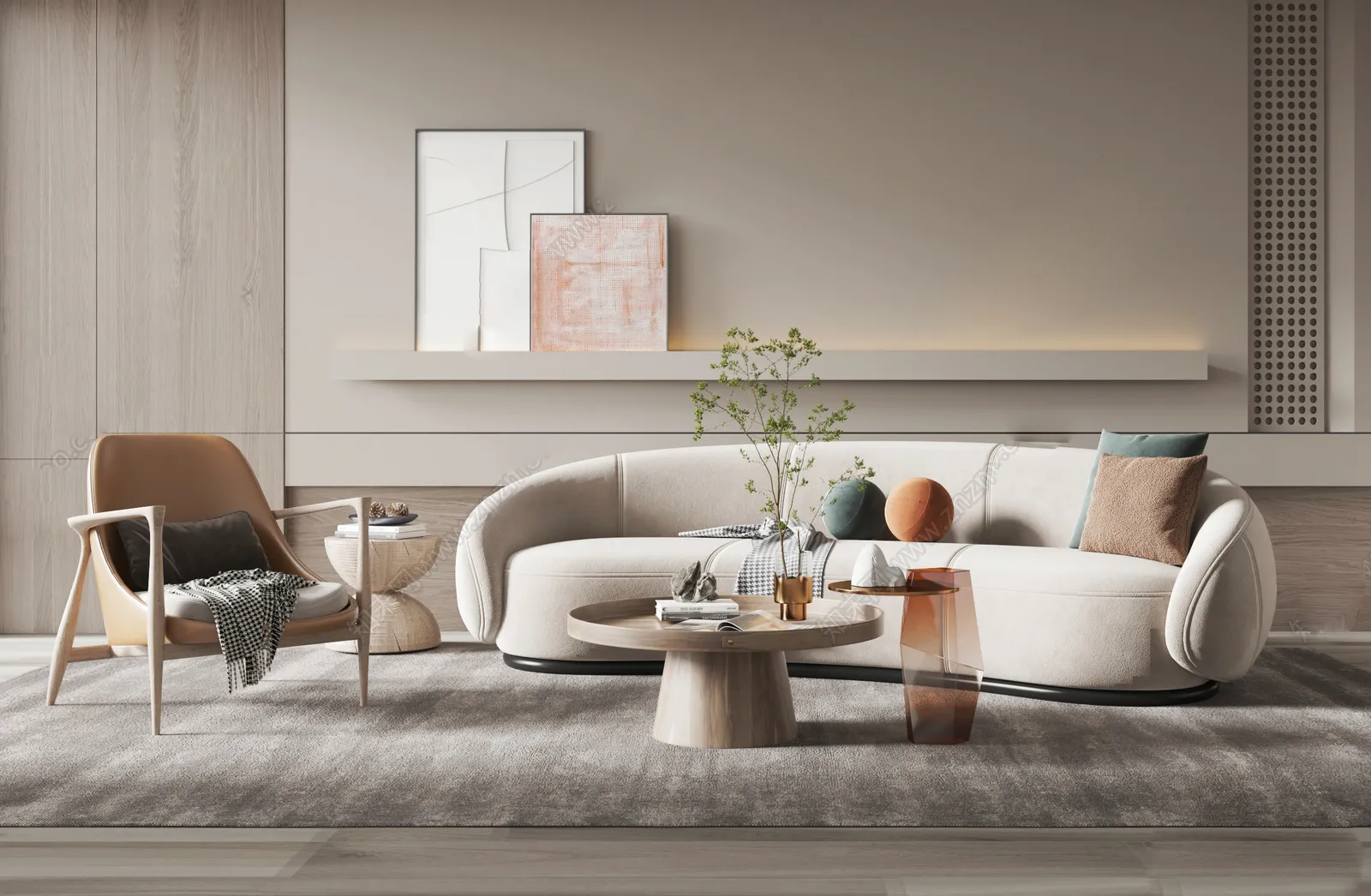 Living Room 3D Interior Scene Model - Wabi Sabi Style - 023