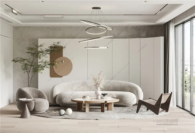 Living Room 3D Interior Scene Model - Wabi Sabi Style - 025