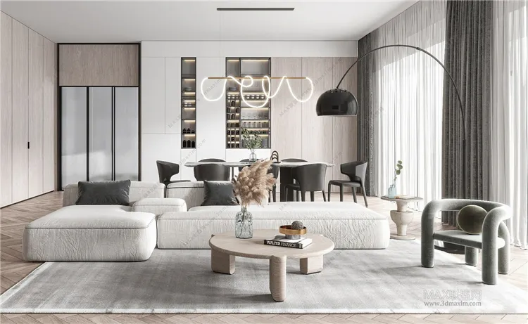 Living Room 3D Interior Scene Model - Wabi Sabi Style - 026