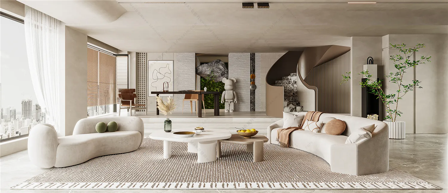 Living Room 3D Interior Scene Model - Wabi Sabi Style - 031