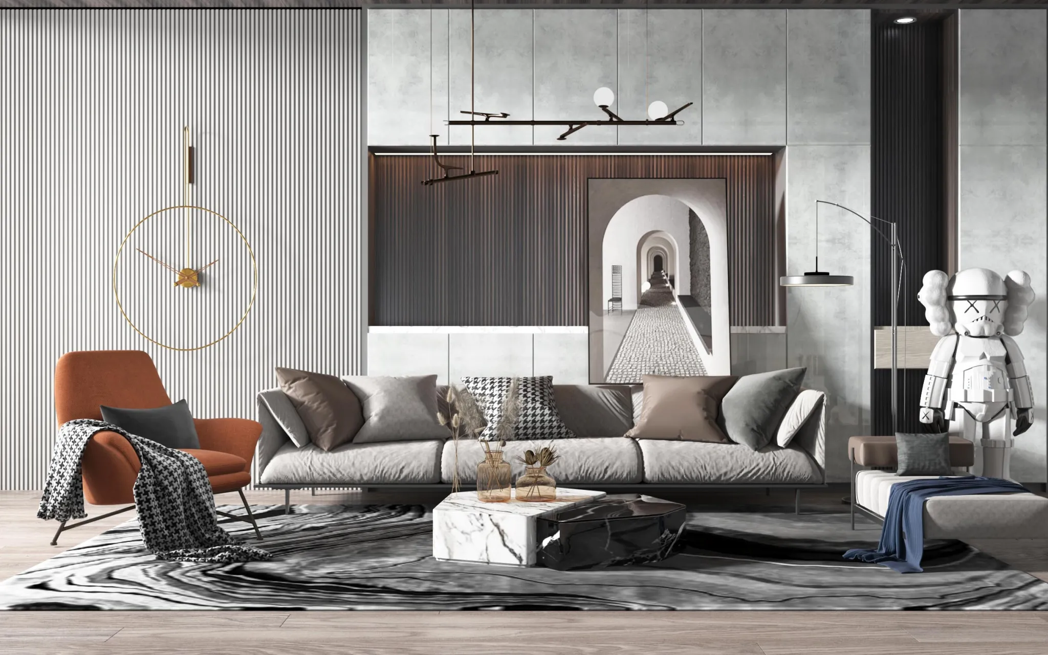 Living Room 3D Interior Scene Model - Wabi Sabi Style - 035