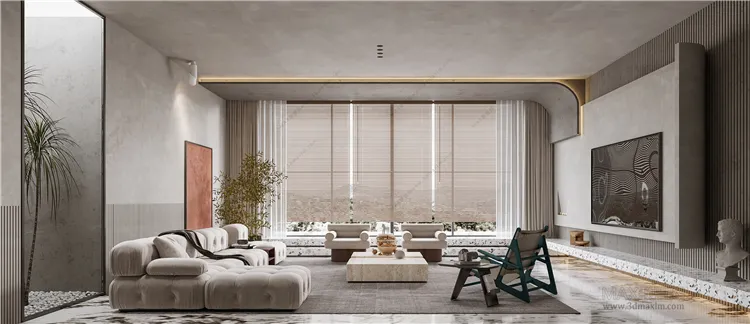 Living Room 3D Interior Scene Model - Wabi Sabi Style - 038