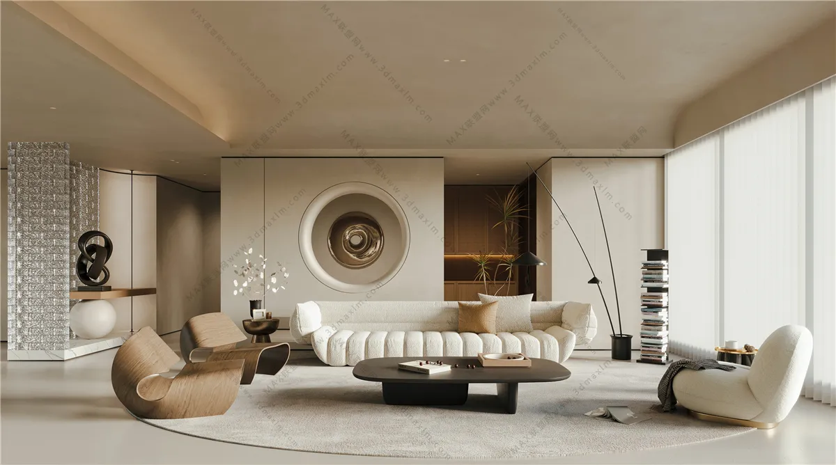 Living Room 3D Interior Scene Model - Wabi Sabi Style - 040