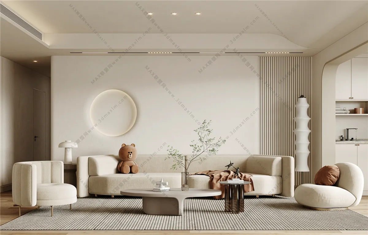 Living Room 3D Interior Scene Model - Wabi Sabi Style - 041