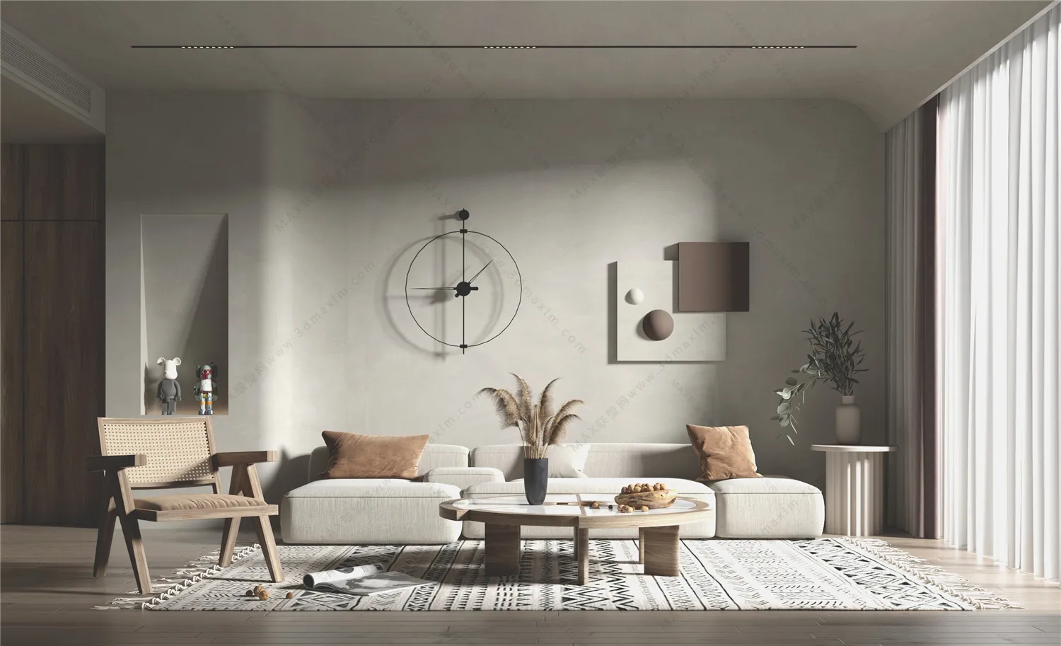 Living Room 3D Interior Scene Model - Wabi Sabi Style - 043