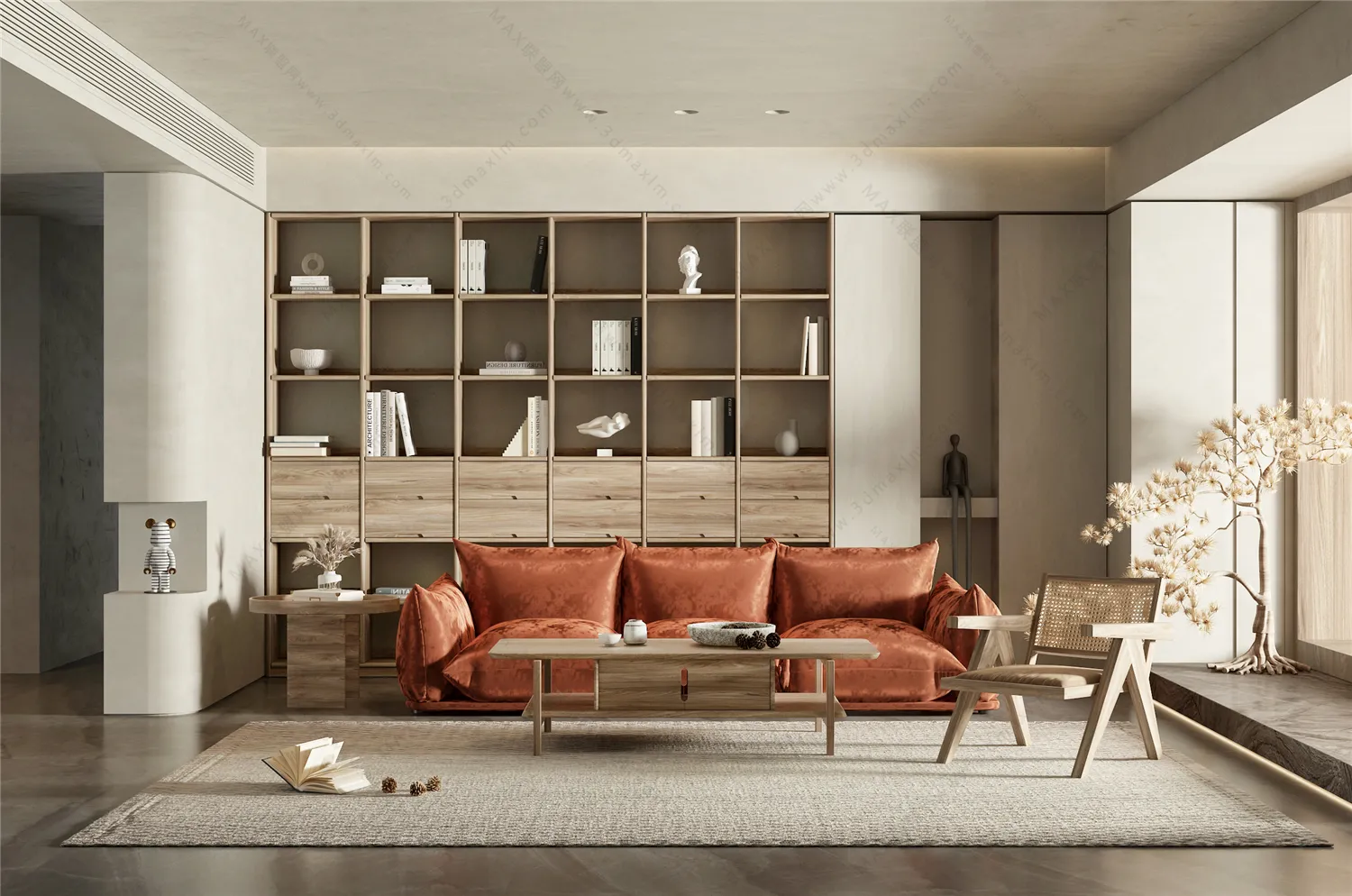 Living Room 3D Interior Scene Model - Wabi Sabi Style - 044