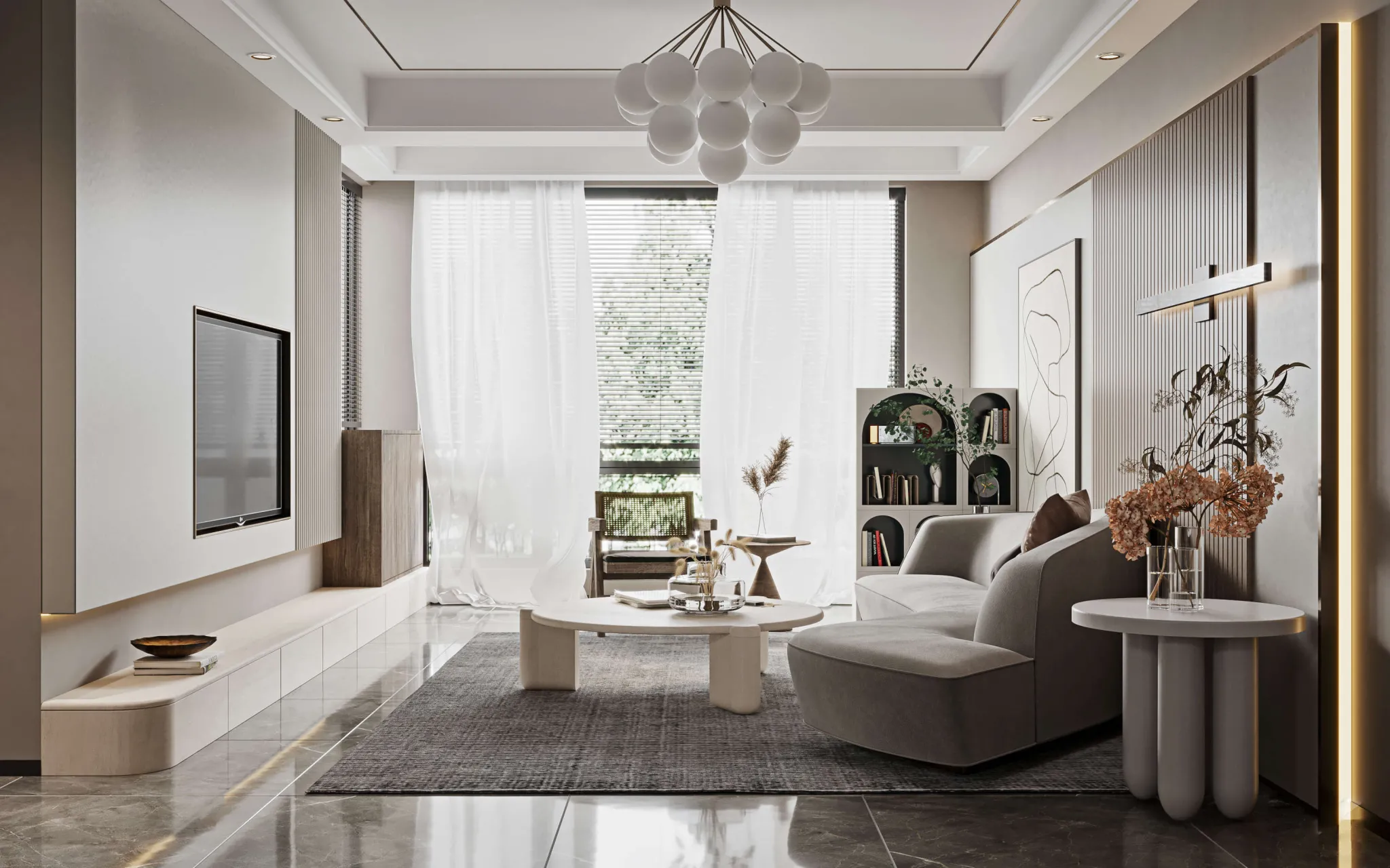 Living Room 3D Interior Scene Model - Wabi Sabi Style - 045