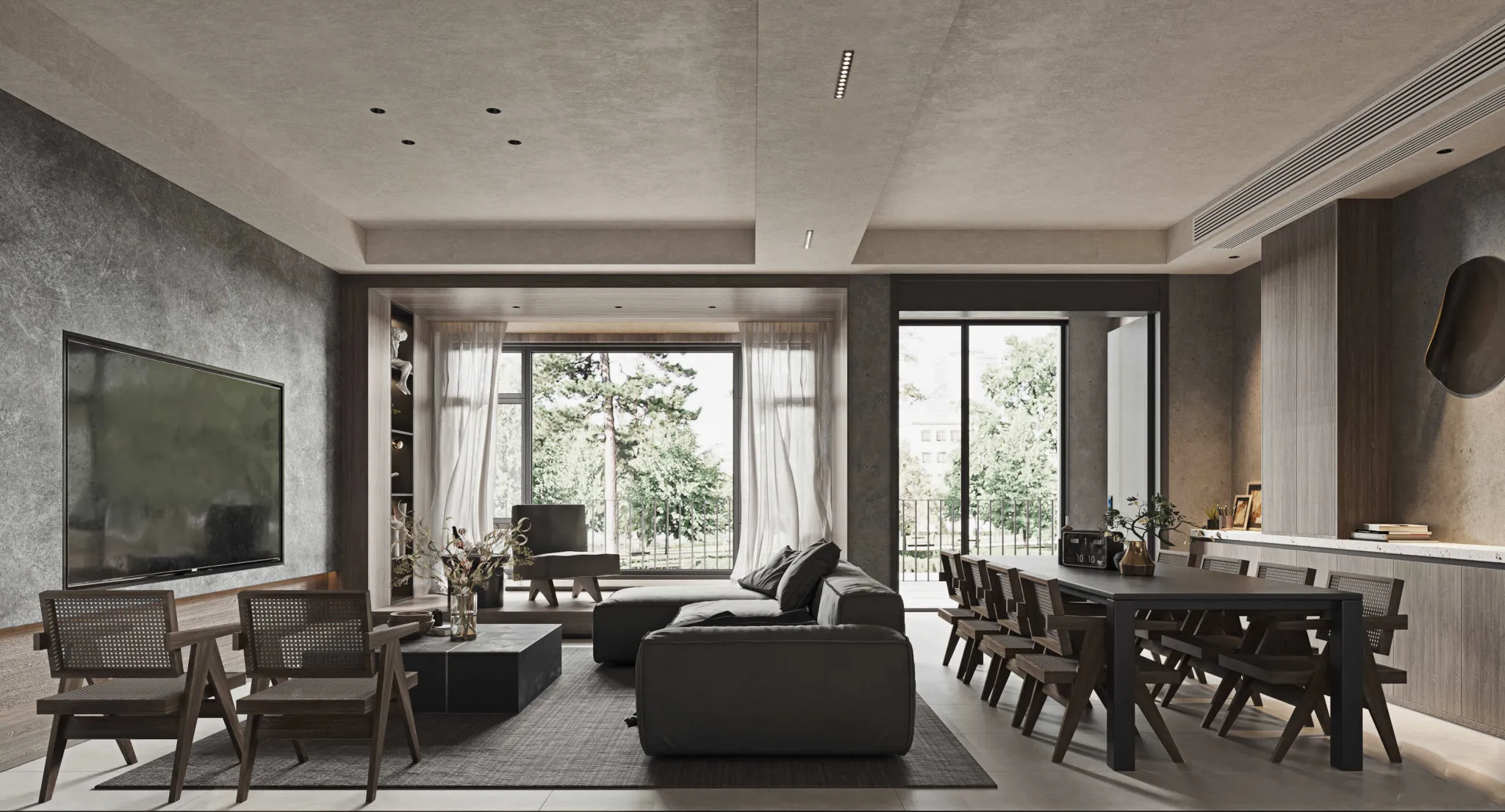 Living Room 3D Interior Scene Model - Wabi Sabi Style - 048