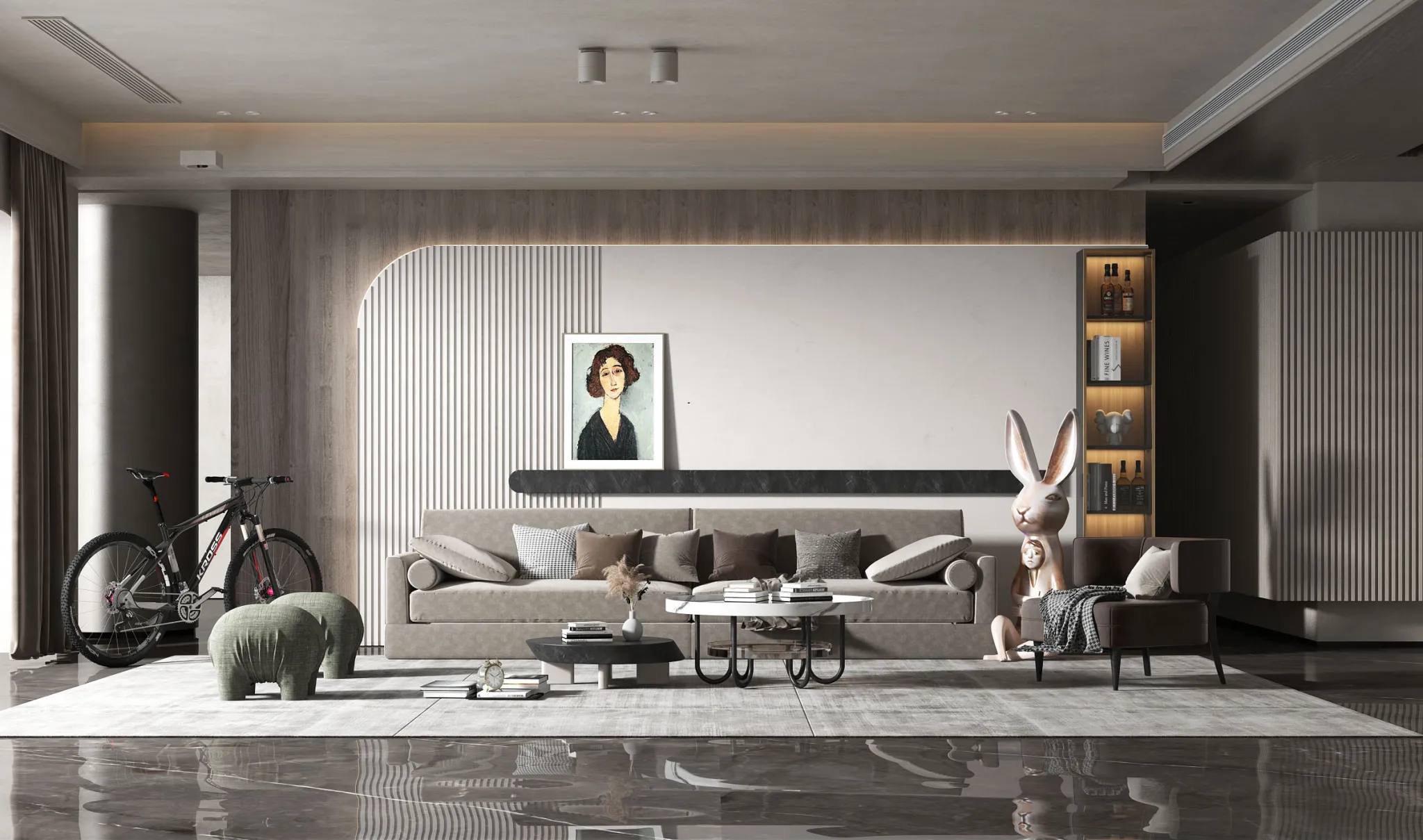 Living Room 3D Interior Scene Model - Wabi Sabi Style - 049