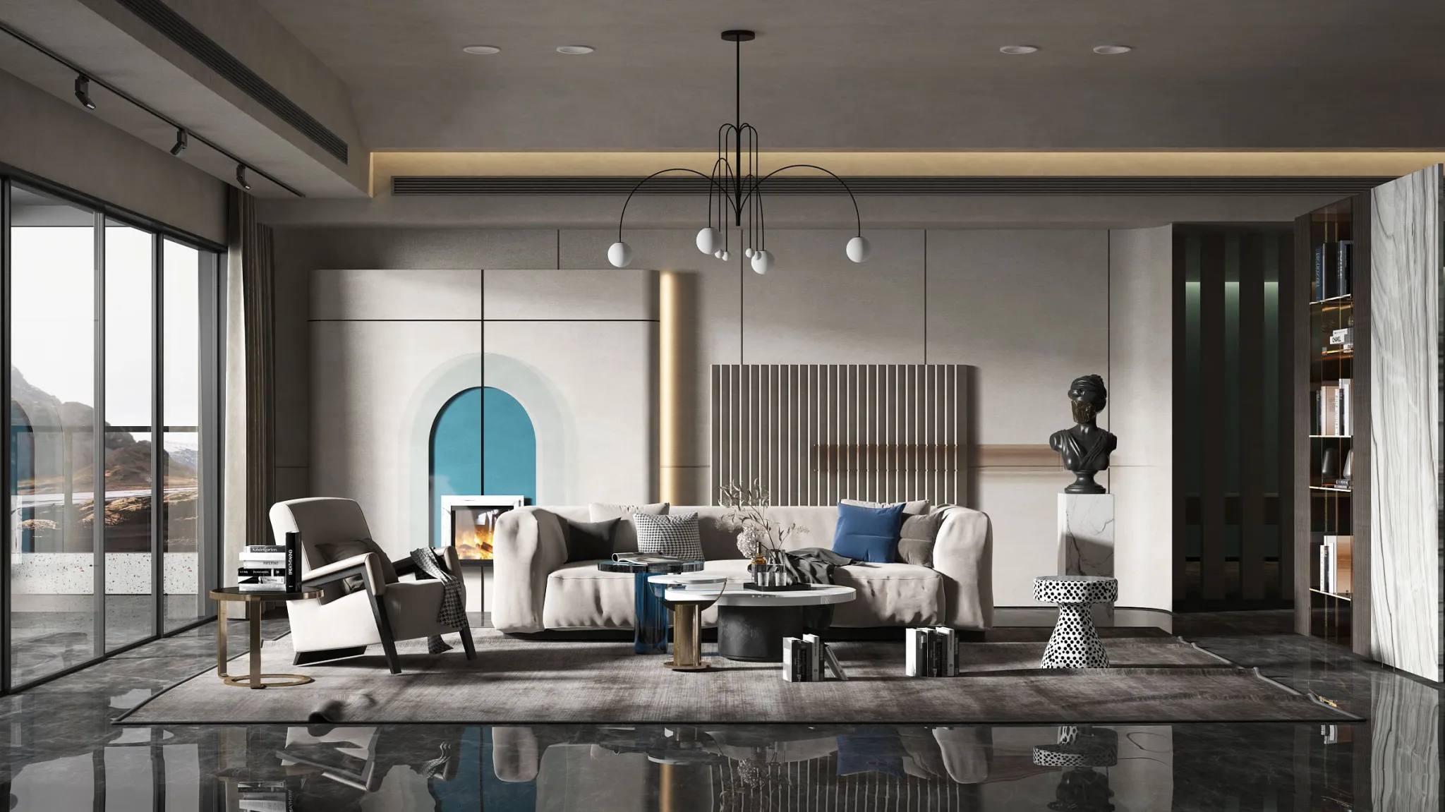 Living Room 3D Interior Scene Model - Wabi Sabi Style - 058