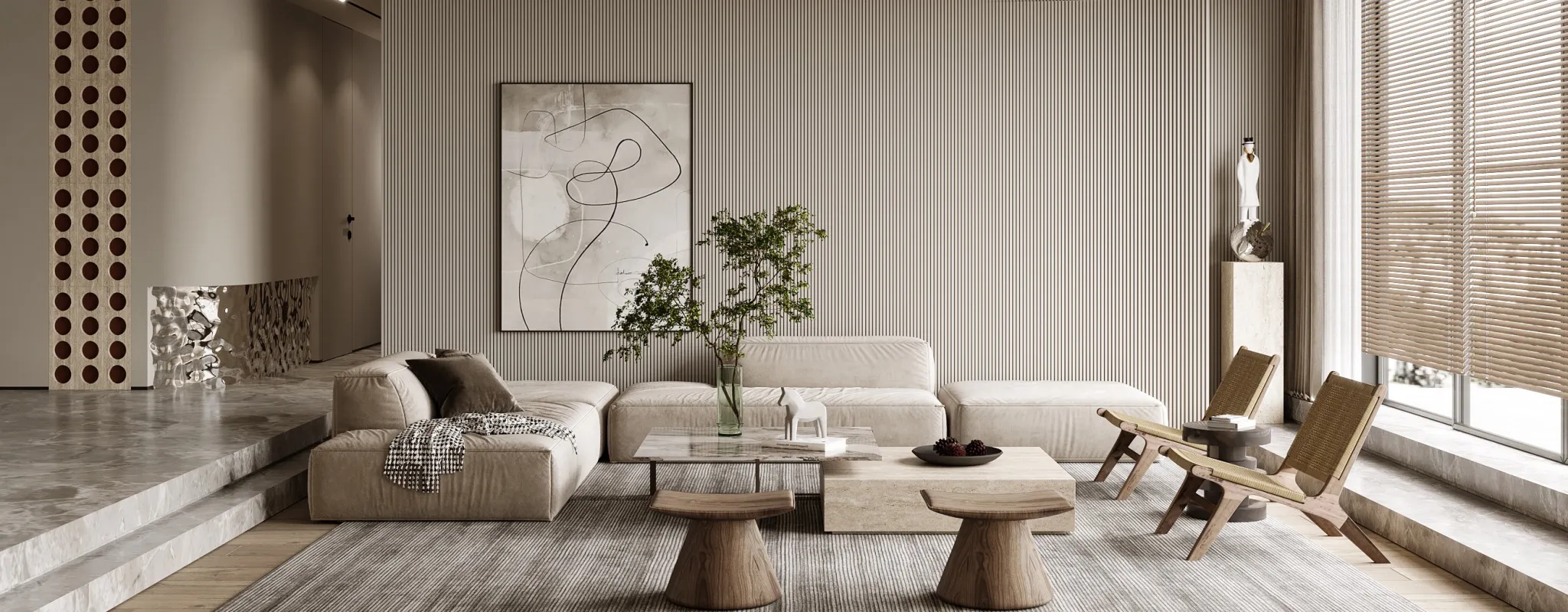 Living Room 3D Interior Scene Model - Wabi Sabi Style - 066